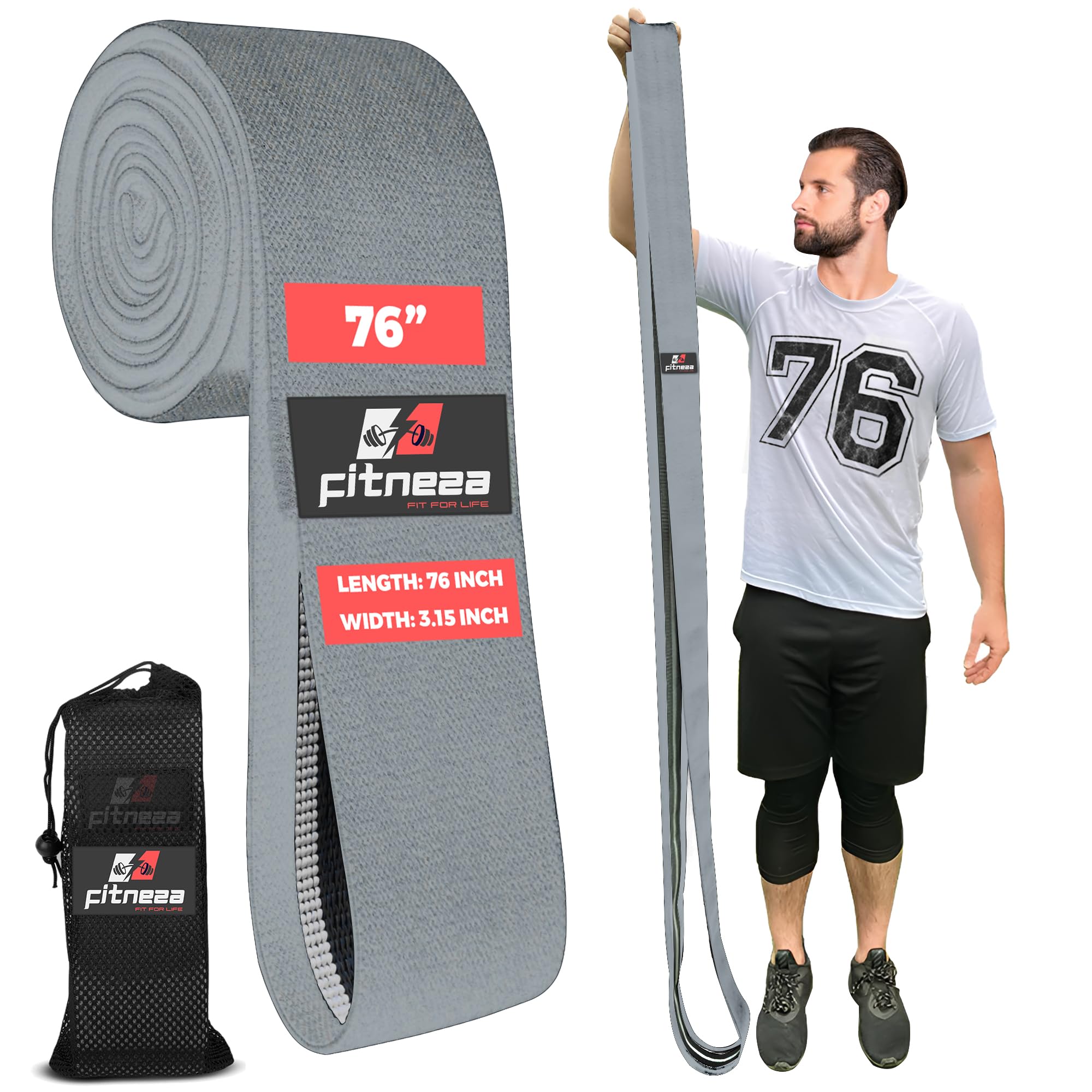 76 Inch Premium Extended Length Fabric Resistance Bands for Working Out 3 Wide Non-Slip Extra Long No Pinching