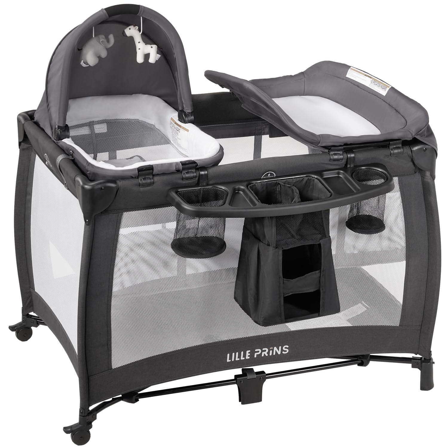 4 in 1 Pack and Play with Bassinet, Diaper Changing Table for Newborn Infant, Portable Baby Playpen for Babies and Toddlers Black