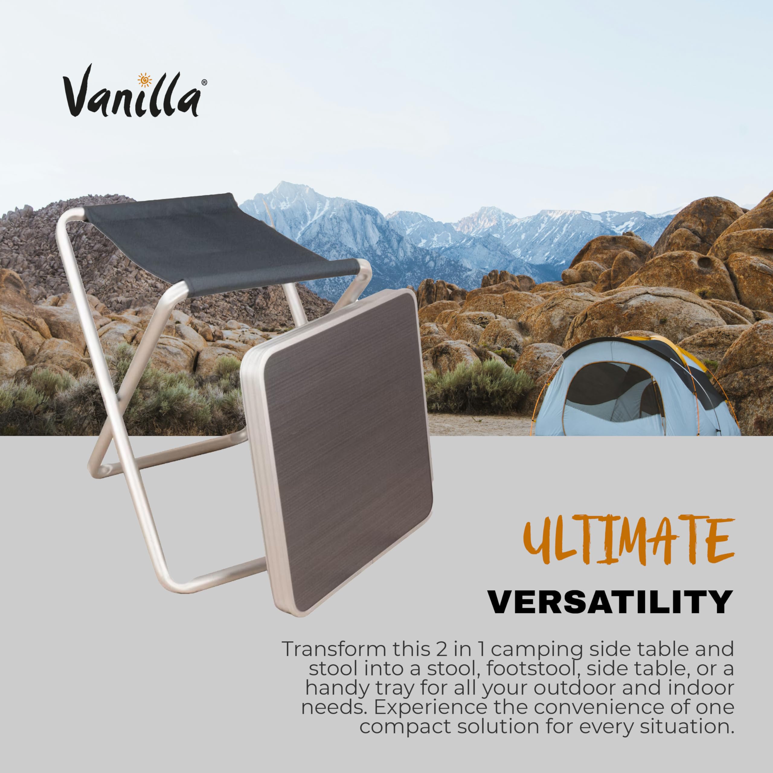 Vanilla Leisure - Folding Camping Table & Foot Stool Camping Accessory Camping Table That Fold Up For Fishing, Festival, Picnic, Beach - Lightweight Aluminium Stool Or Table