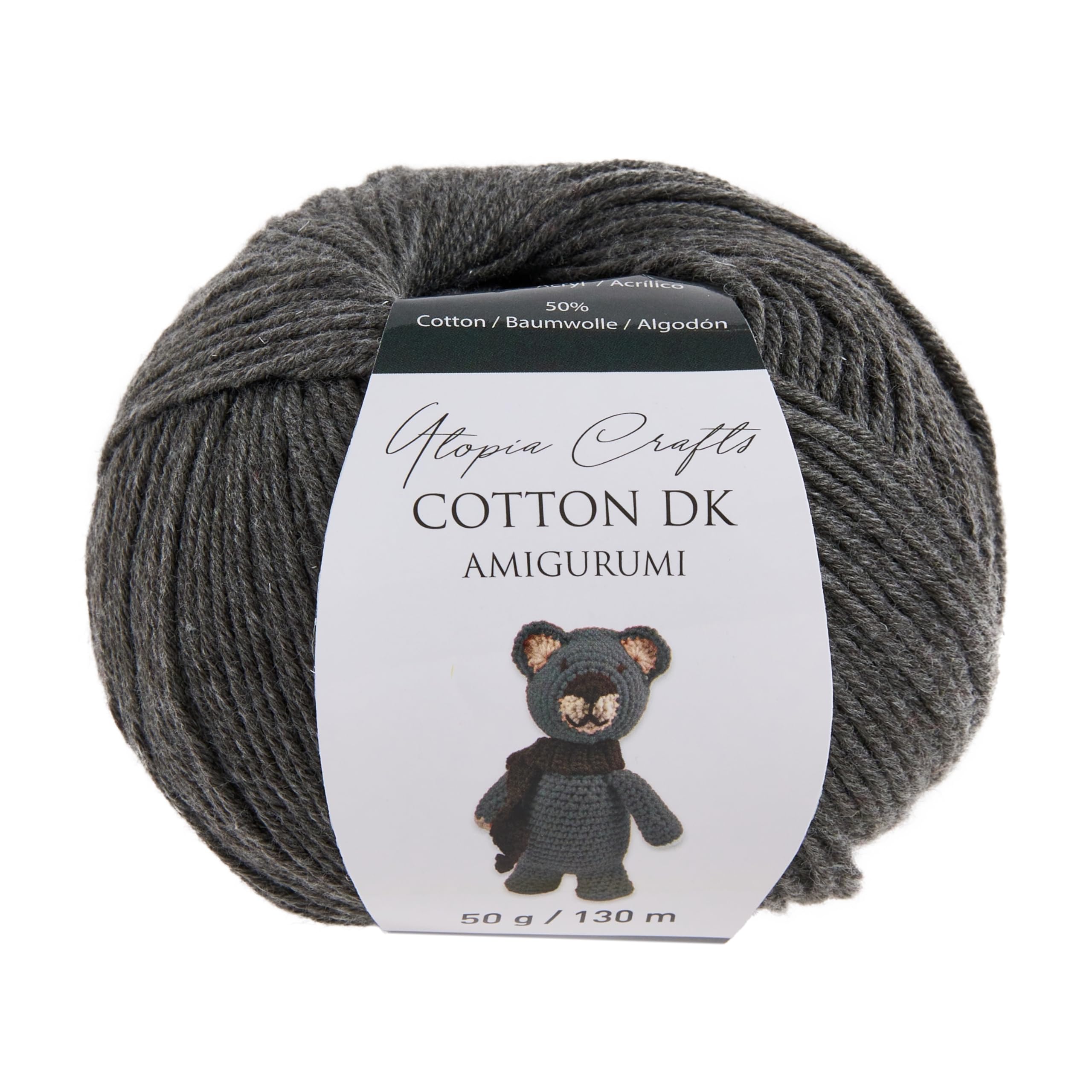 Utopia Crafts Amigurumi Cotton DK Yarn for Crochet and Knitting 50% Cotton, 50% Acrylic Blended, 3X 50g (Dark Grey) - Image 2