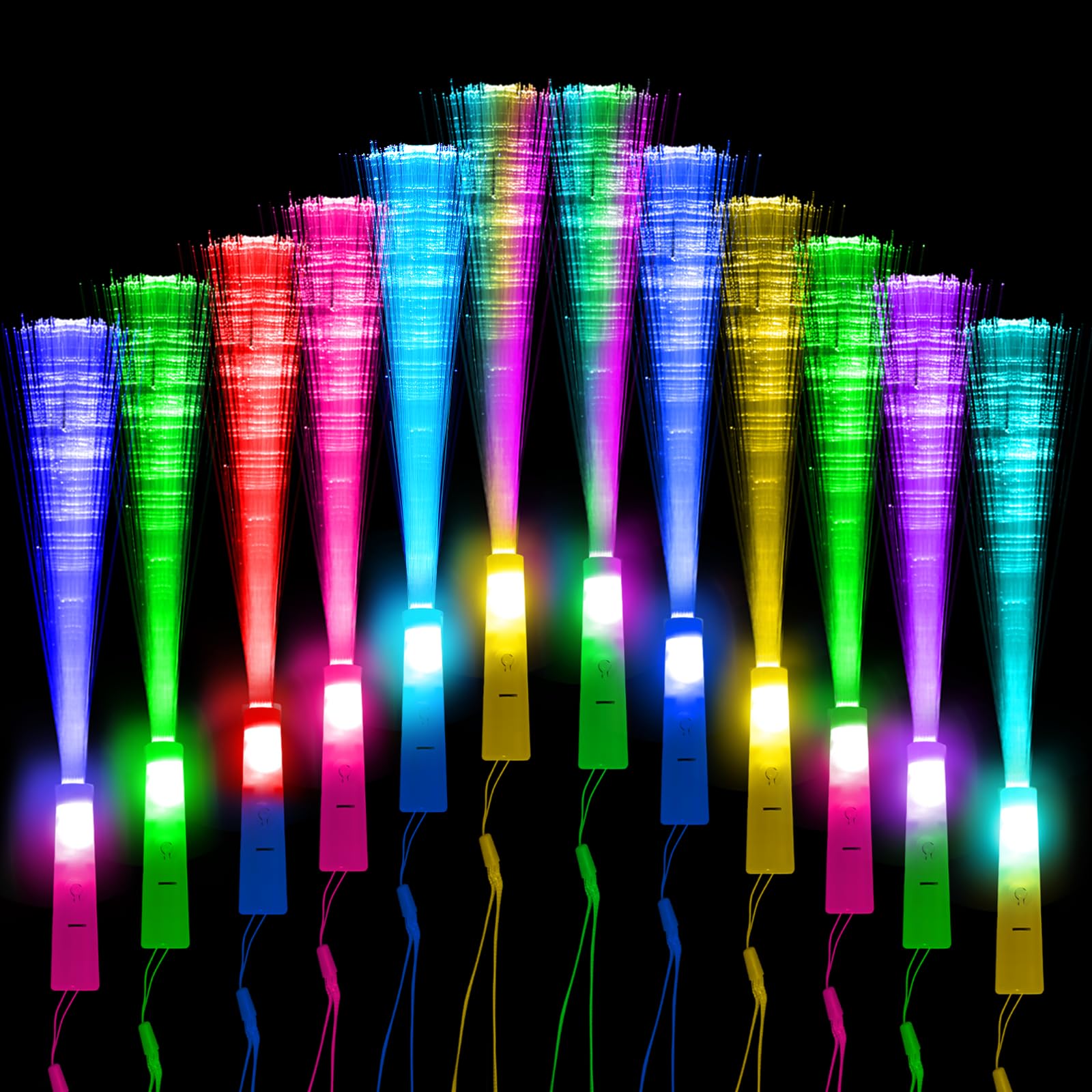 12 Pezzi Luminosa Bacchette Fibra LED, Bacchetta in Fibra Ottica a LED, Bacchette in Fibra Luminosa, 3 Modalità Lampeggianti Colorati, Multicolore, per bambini, Natale, Feste, Concerti, Matrimoni