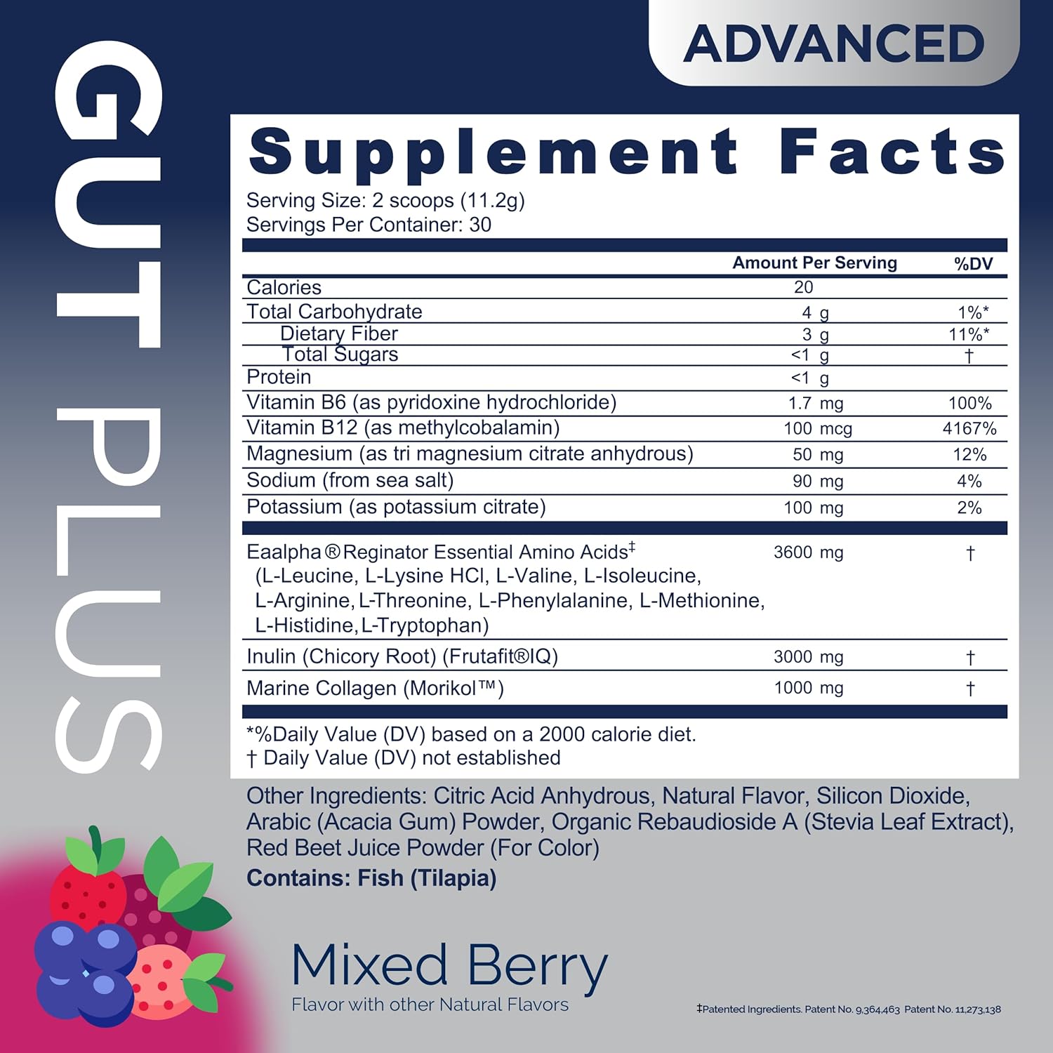 Replenza Advanced Gut Plus Drink Mix – Amino Acids, Collagen & Fiber, Clinically Tested Ingredients, GLP-1 Support, Muscle & Gut Health, 0 Sugar, Keto Friendly, Mixed Berry, 30 Servings