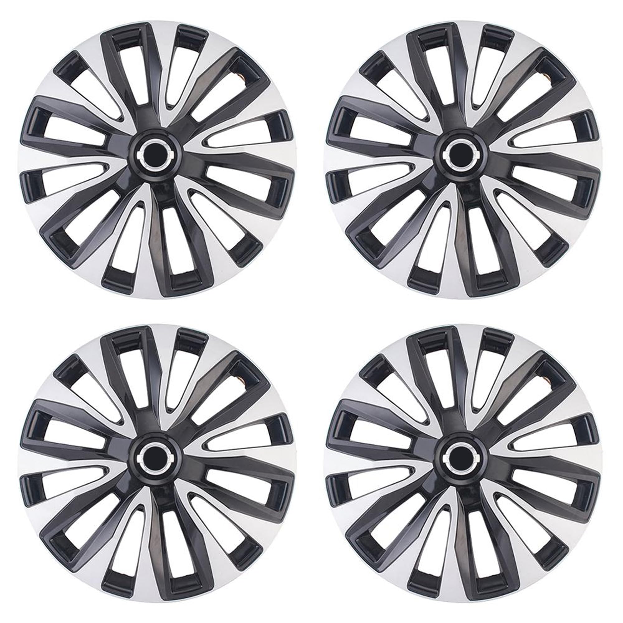 Black with Silver Car Vehicle Chrome Wheel Rim Skin Cover 14" Automotive Hubcap Wheel Cover Replacement Sporty Hubcaps Rim Protection Accessories Set of 4, 14 inch