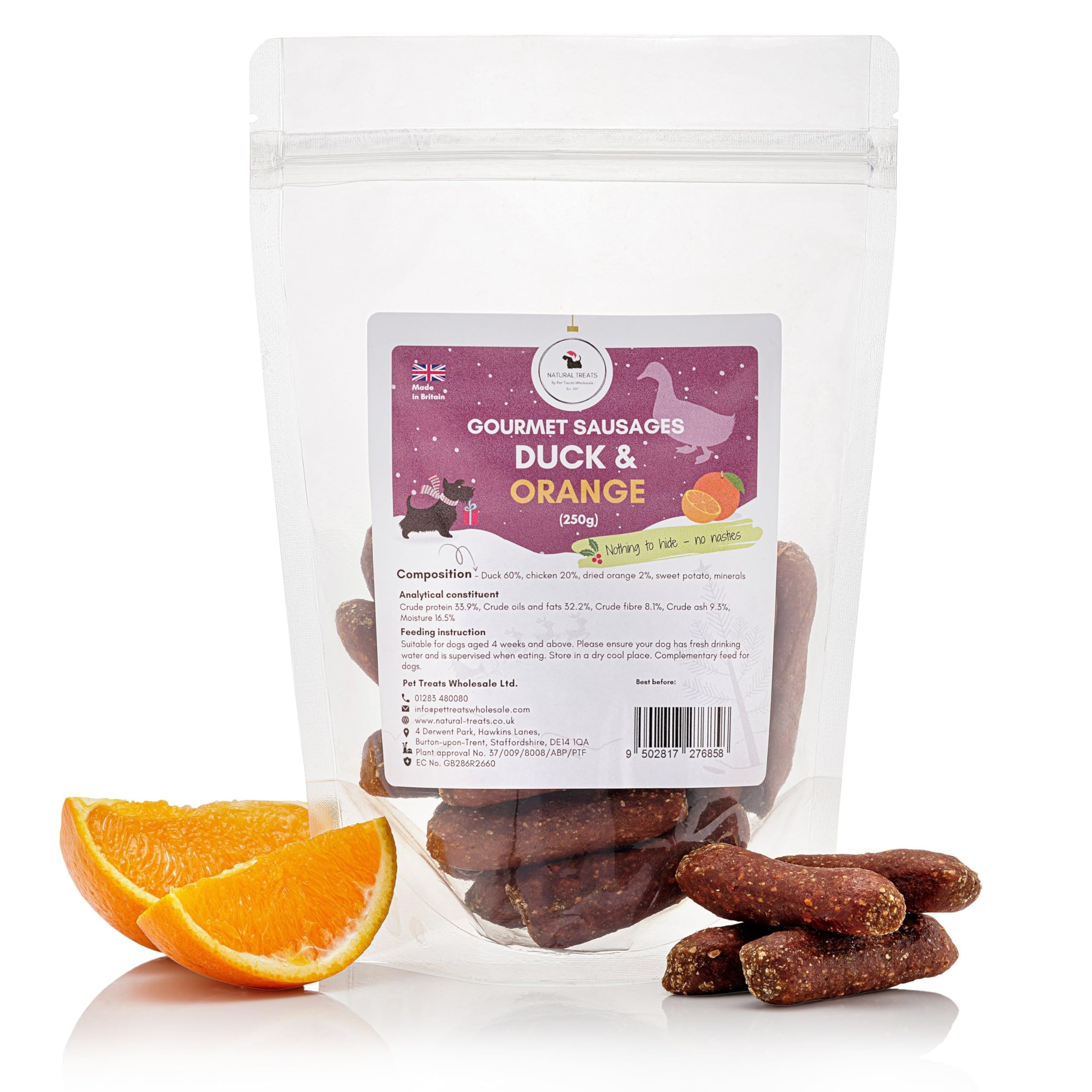 Natural Treats Gourmet Sausages - Gourmet Sausage Dog Food |Natural Dog Training Treats - Tasty Meat Training Reward| Duck and Orange-58-60pcs (1kg)