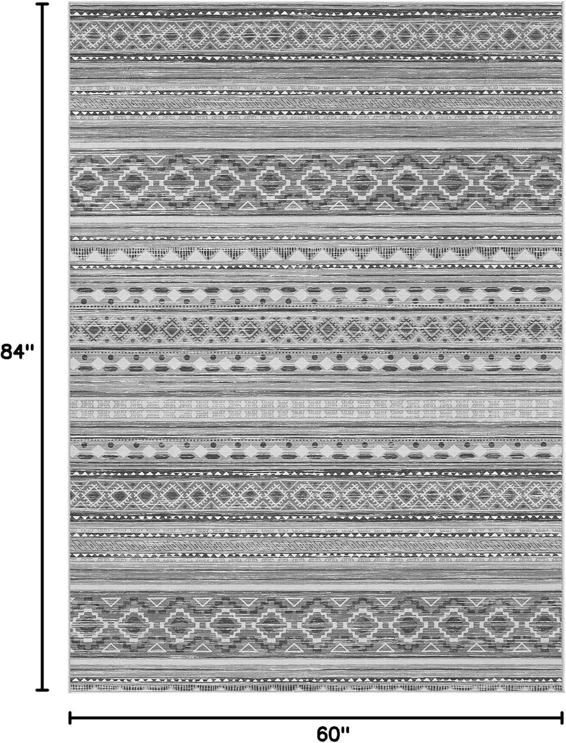 cotiled 5x7 area rug living room: washable boho rugs with non slip backing large soft indoor stain resistant carpet for bedroom farmhouse dining room lightweight home decor beige grey beige grey 5' x 7' (rectangular)