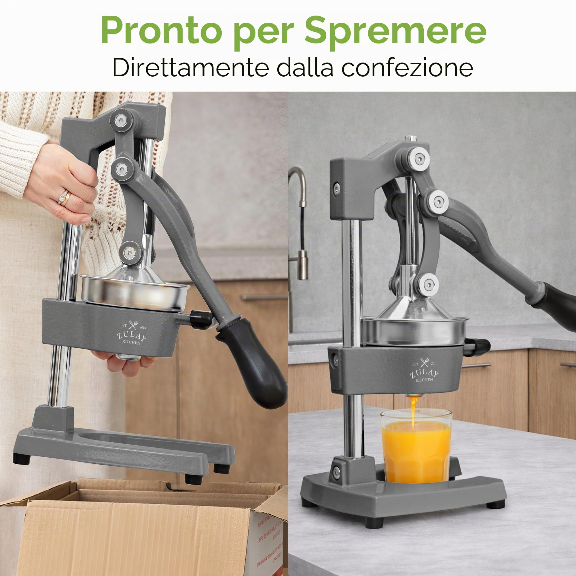 Zulay Kitchen Spremiagrumi manuale in ghisa, spremiagrumi per arance manuale per agrumi, robusta spremiagrumi in acciaio inox, Cast Iron Juicer, spremiagrumi manuale per arance/limone - Grigio