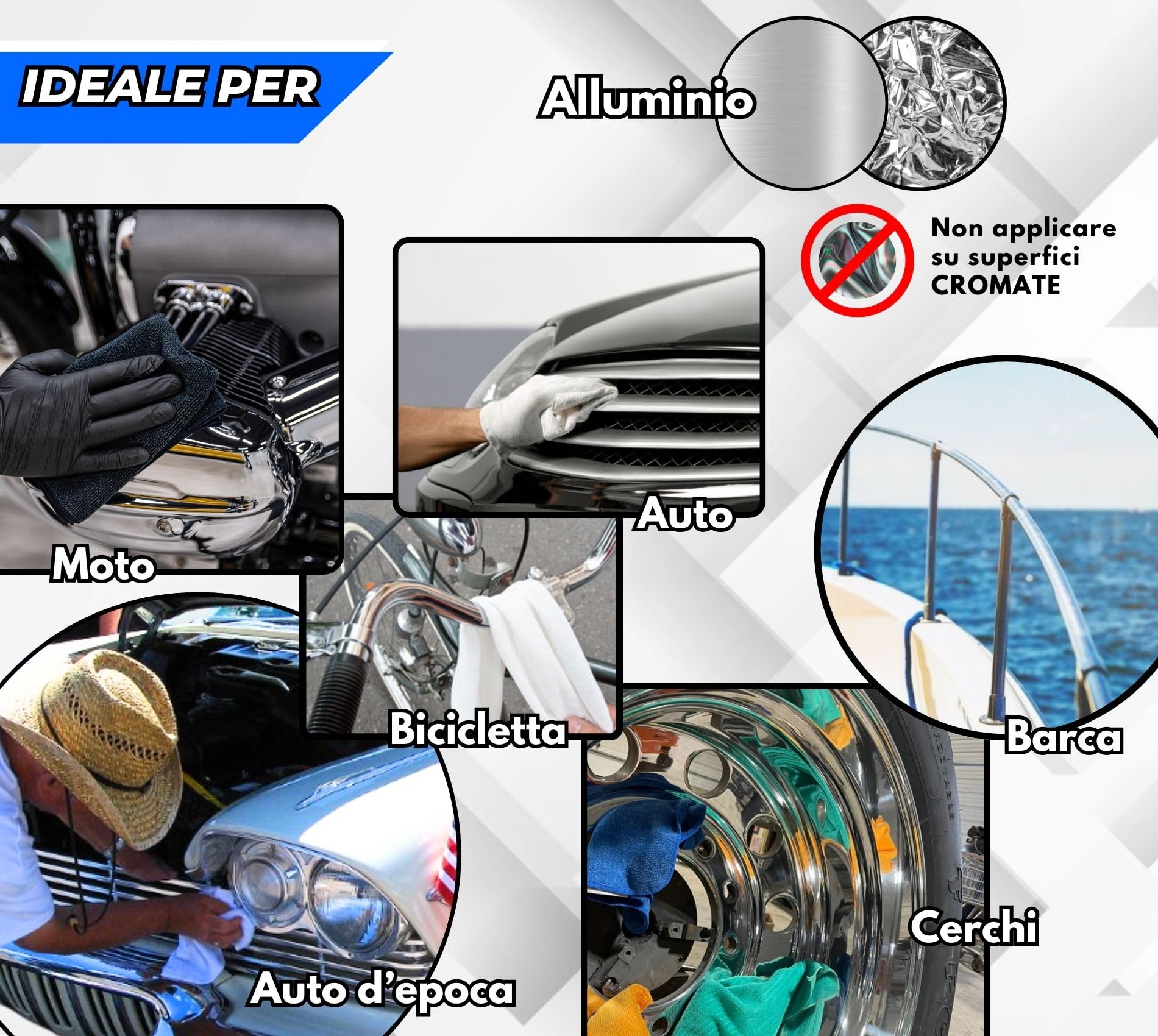 Polish Lux Metal Kit de Polissage Aluminium 250g : Pâte Abrasive Élimine Rayures et Oxydation + Tampon Boule Moyenne pour Voiture, Moto, Bateau, Jantes, Vélo - Brillance et Protection Durable