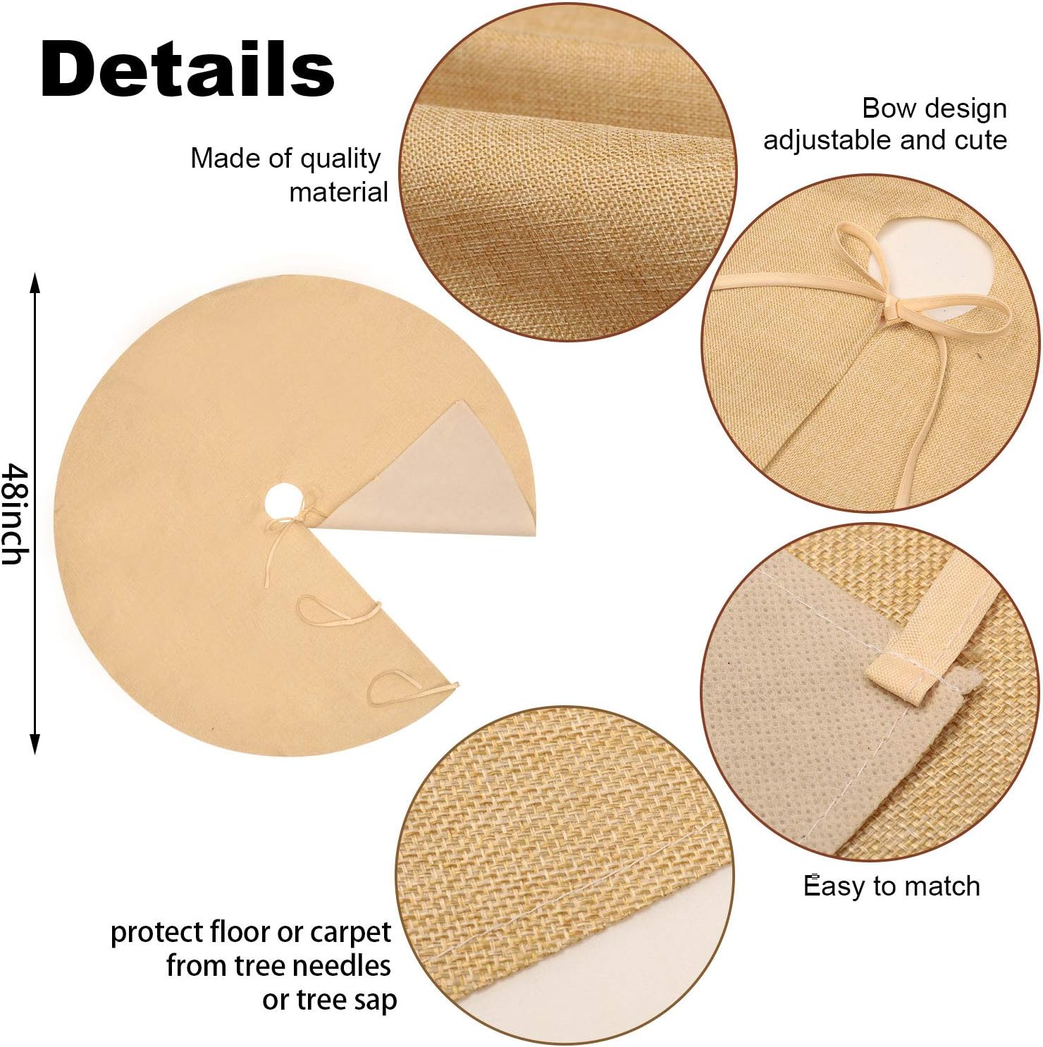 Pangda 60 Inch Large Burlap Christmas Tree Skirt Decor Natural Beige Plain Round Xmas Tree Cover Rustic Brown Party Mat for Christmas Fall Indoor Clearance Outdoor Holiday Winter New Year Home Decor