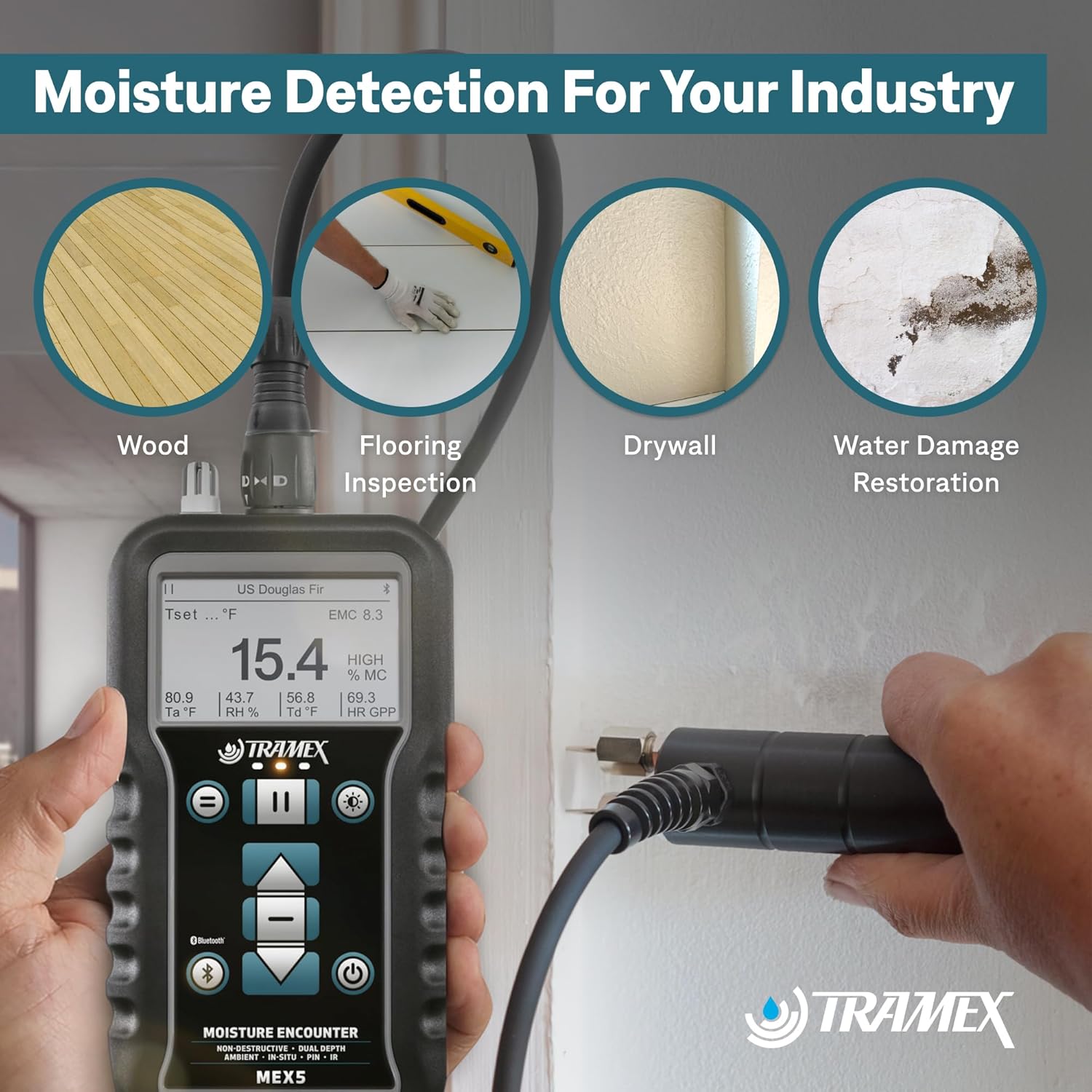 Tramex MEX5 fugtdetektionsapplikationer