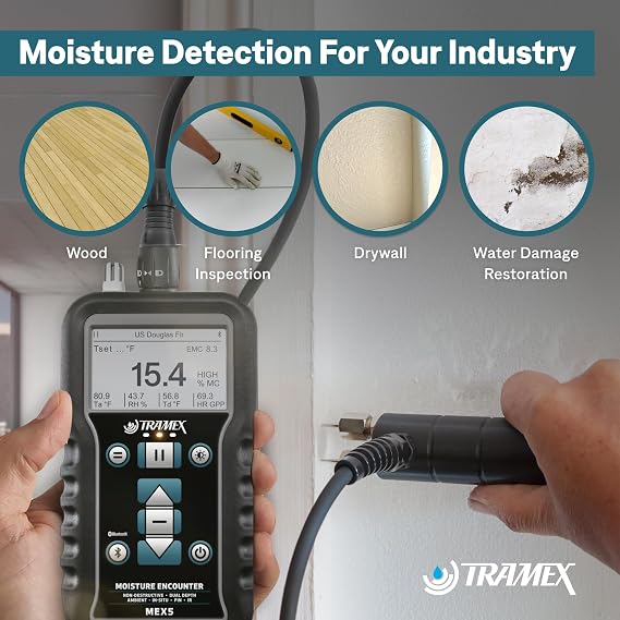 Tramex Moisture Encounter MEX5 | Meter for Measuring Moisture Content & Relative Humidity in Wood, Drywall & Building Materials