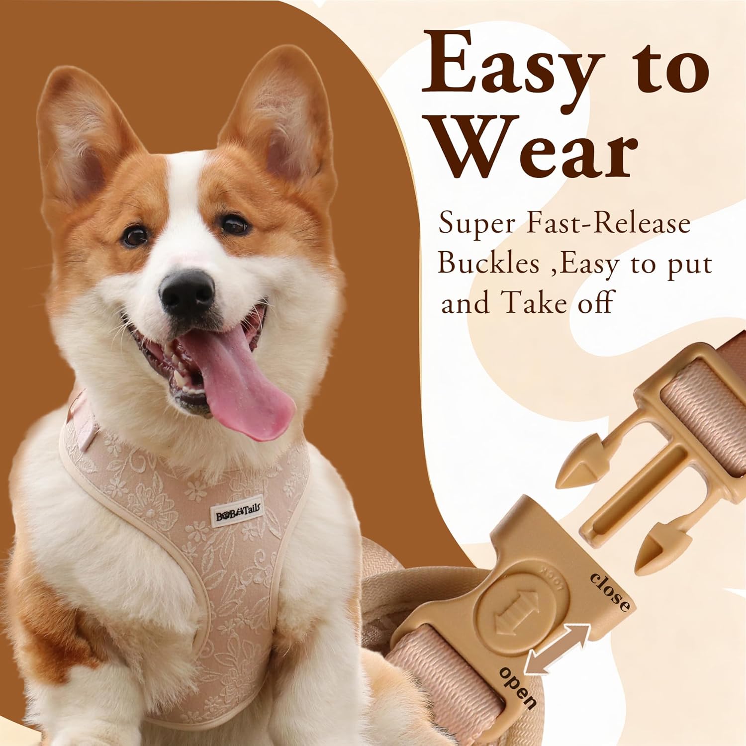 No Pull Dog Vest Harness for Small&Medium Dogs, Side Clip Adjustable Pet Vest, Soft Breathable, Fashion Dog Harnesses for Walking, Running, Shopping (Nude, XS)