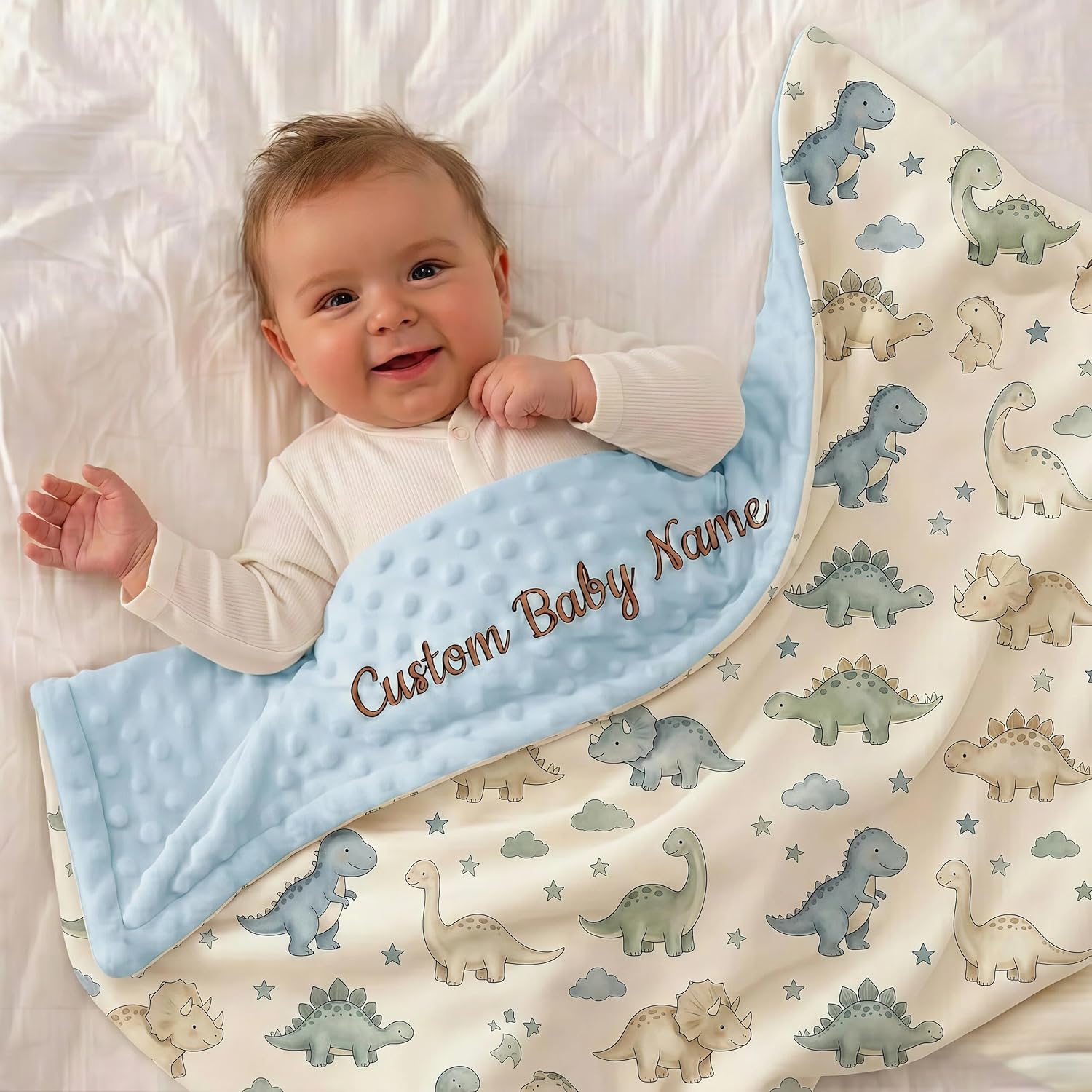 Custom Baby Blanket Personalized Name - Embroidered Boy Blanket for Newborn, Minky Dot Security Stroller Quilt, Essential Personalized Baby Gifts for Boys (Blue)