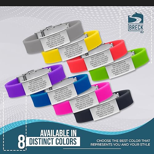 Miniatura 3 de Pulsera de alerta médica PRO THIN ID - Pulsera de emergencia personalizada para mujeres y hombres, silicona cómoda, acero inoxidable resistente al