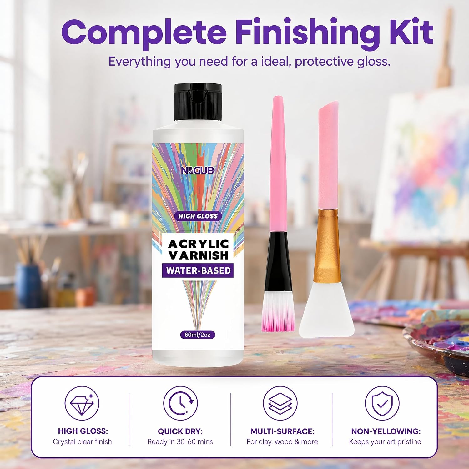 Acrylic Varnish, High Gloss, for Crafts, 7oz, 2 Pack