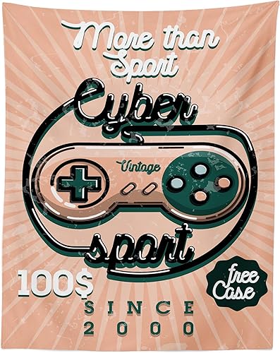 Lunarable Gamer Tapestry Twin Size, Vintage Videogame Controller Cyber Sport Words Nineties Retro Design, Wall Hanging Bedspread Bed Cover Wall