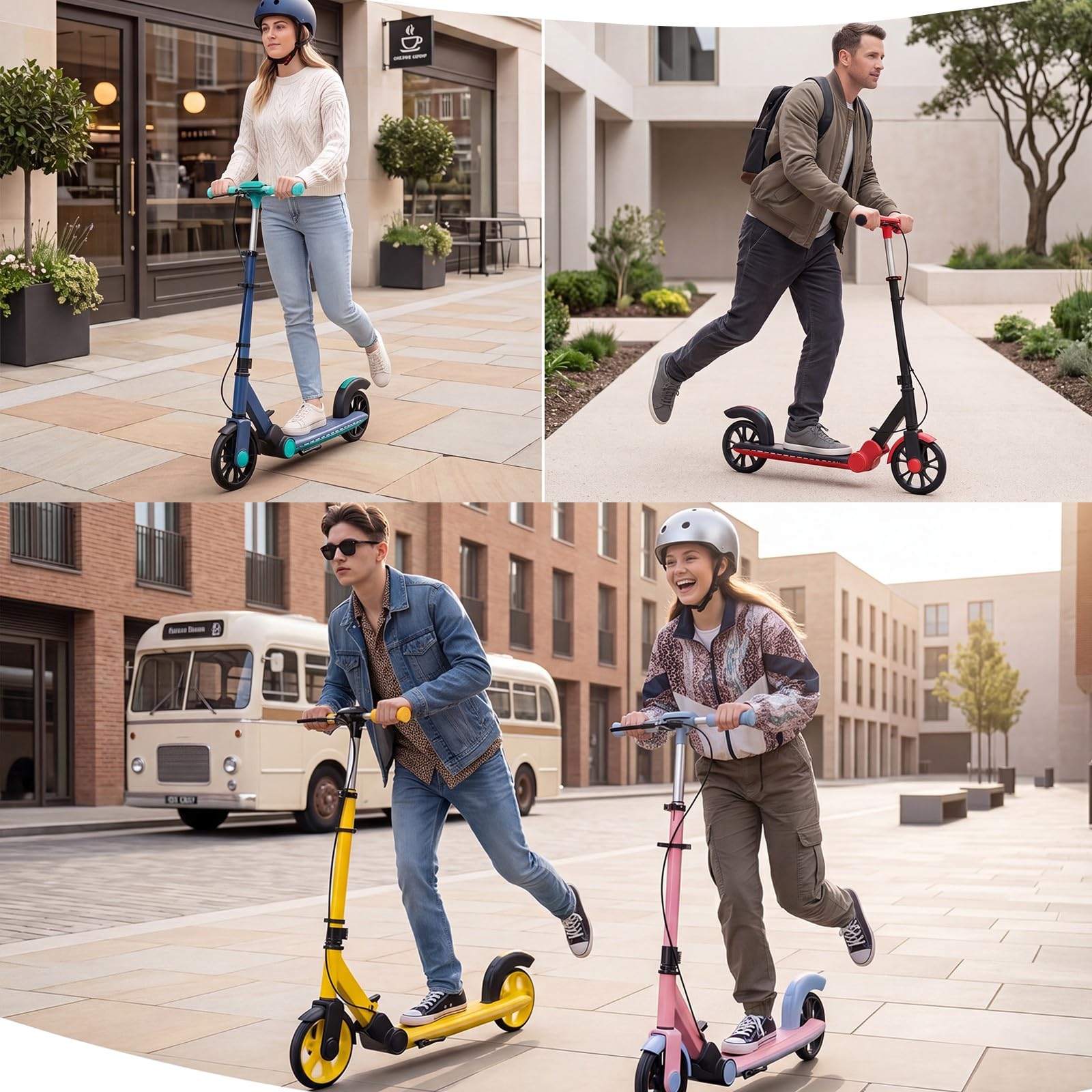 HOMASIS Trottinette Enfant et Adulte, Trottinette Pliable avec 2 Roues Lumineuses, Guidon Réglable en 3 Hauteurs, Béquille, Cadre en Aluminium, Plateforme Antidérapante, Charge 100 kg, 6+ Ans