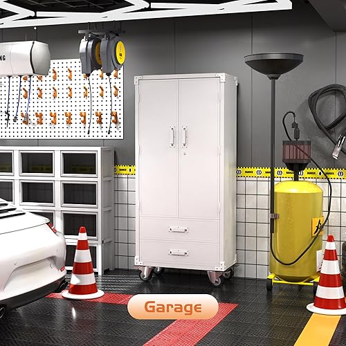 Miniatura 96 de Armario de almacenamiento de metal con tablero de clavijas de 31.5 x 31.5 x 16.5 pulgadas, armario de almacenamiento de acero con cerradura con 5