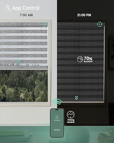 Miniatura 40 de Yoolax Persianas motorizadas con control remoto, persianas motorizadas de cebra compatibles con Alexa, persianas motorizadas de privacidad, 70%