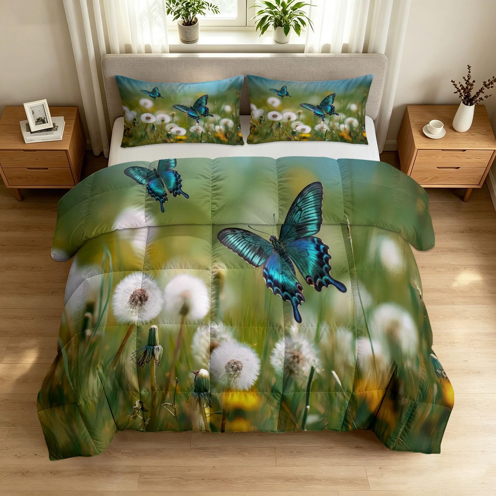 Couette d'été enfant 2 personnes 200x200 cm avec 2 taies, motif campagne