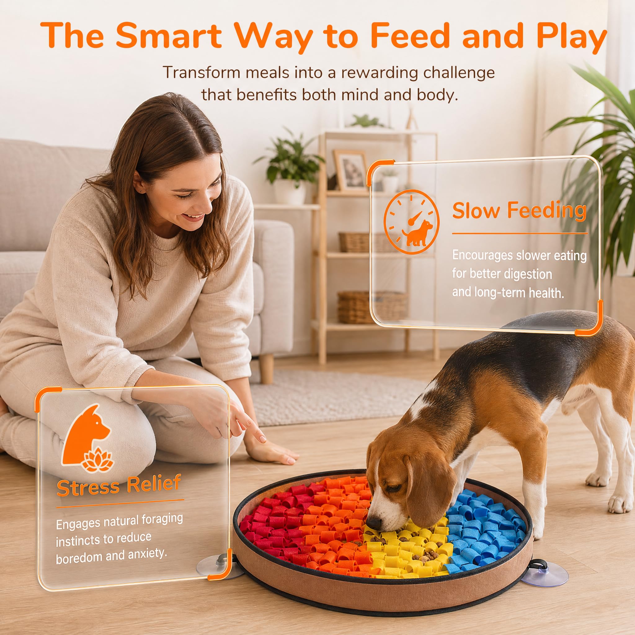 Tapis de Fouille Chien, 48cm Tapis de Léchage Chien avec Ventouses et Base Antidérapante, Tapis d'alimentation Lente en Feutre, Jeu d'Éveil pour Stimulation Mentale et Réduction du Stress