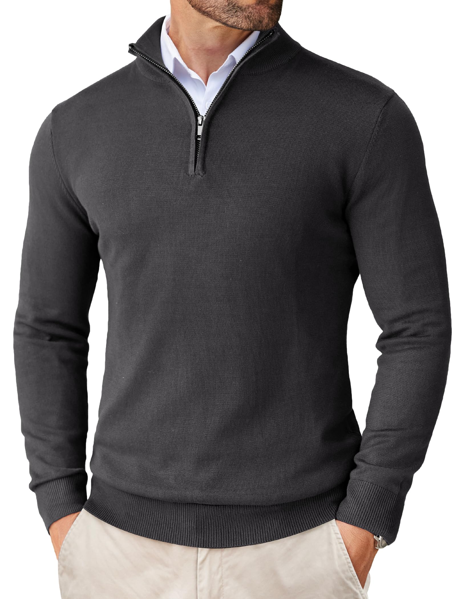 COOFANDY Maglioni da Uomo Dolcevita Maglione Lavorato a Maglia Zip a Quarti Slim Fit Maglione Invernale Caldo Pullover Leggero Maglione Solido a Maniche Lunghe Classico
