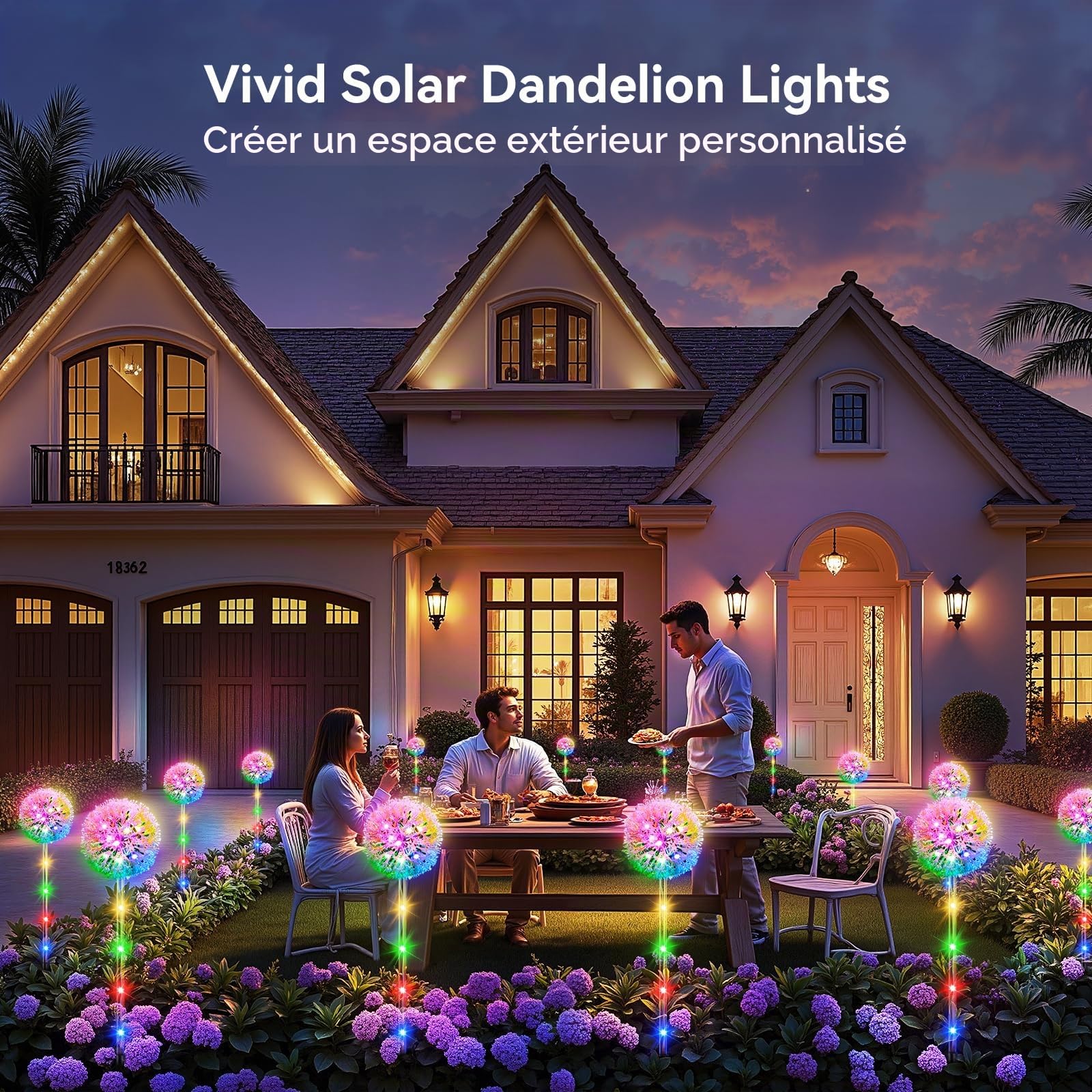 BUCASA Lampe Solaire Exterieur, 4 Pièces Upgraded Lumiere Solaire Pissenlit avec RGB LED, Étanche Solar Lumière Exterieur Jardin pour Pelouse, Balcon, Terrasse, Cour, Regalo
