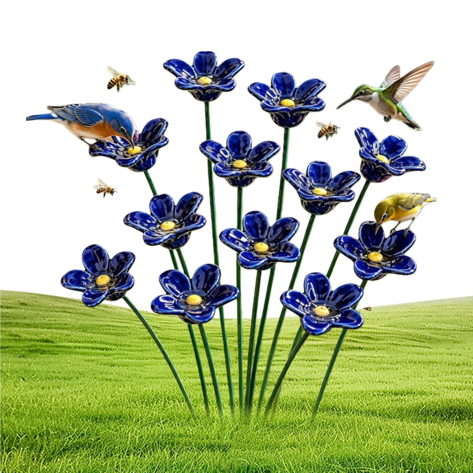 Ceramic Bee Watering Station | Bee Blossoms Ceramic Flowers | Water Feeder Flowers For Bees | Pollinator Drinking Station Cups For Garden | Rain Catcher Bird Bath Feeders For Ourside