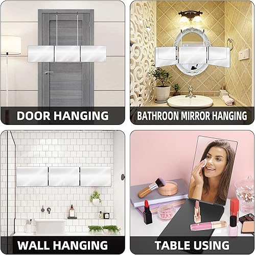 Miniatura 6 de GLDDAO Espejo de 3 vías para corte de pelo automático con luces recargable 360 espejos de peluquería triples LED espejo de maquillaje iluminado para