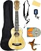 Barcelona Solid Top Ash Wood Soprano Ukulele Bundle with Gig Bag, Tuner, Stand, Strap, Austin Bazaar Instructional DVD, and Polishing Cloth
