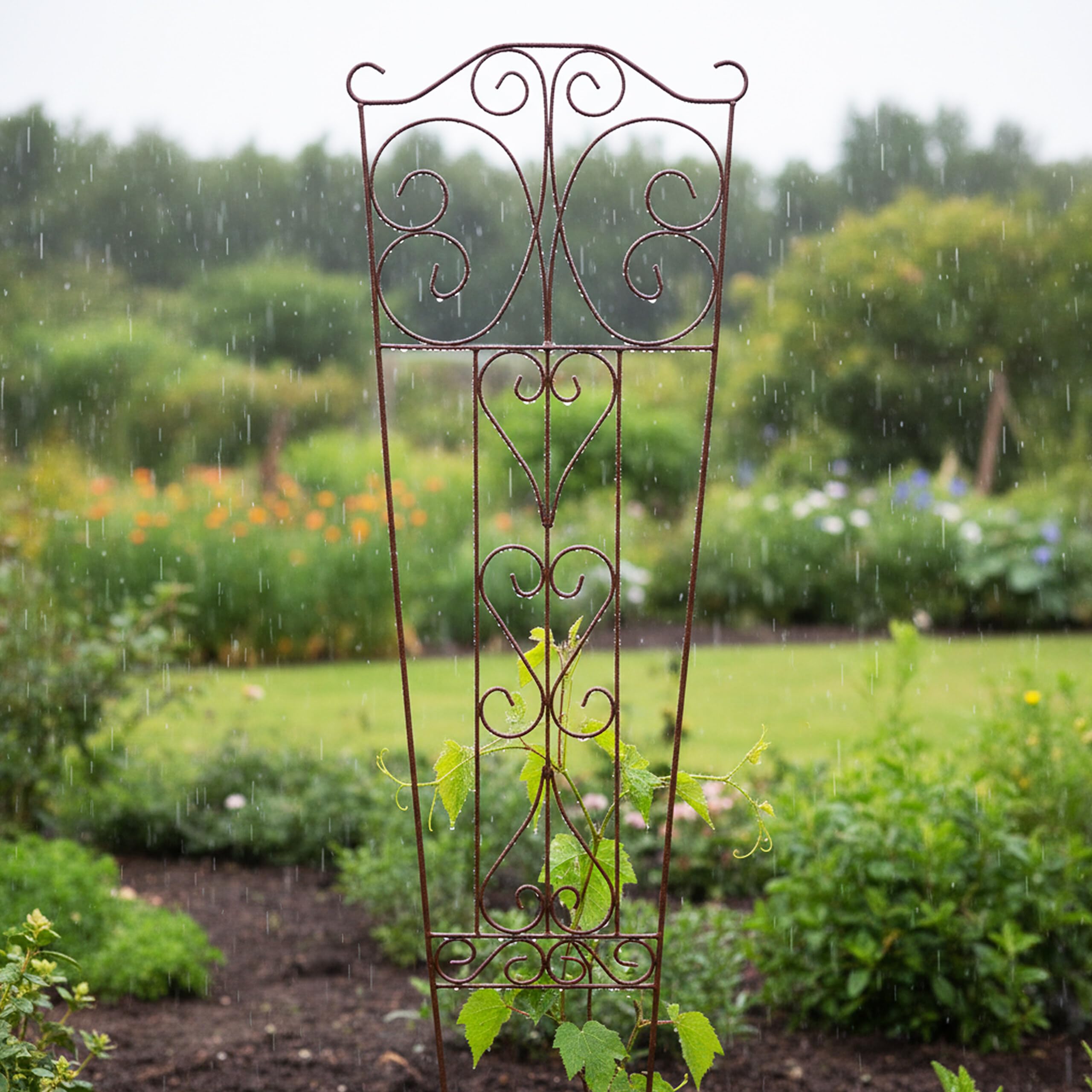 Relaxdays Rankgitter, 2er Set, HxB: 115 x 38 cm, Metall, Rankhilfe für Kletterpflanzen, Garten, Rosenrankhilfe, braun