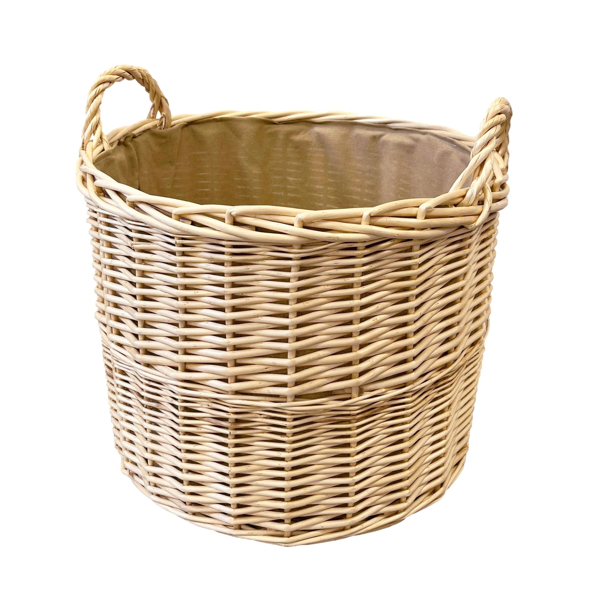 Arthur Cameron Deluxe Circular Wicker Log Basket with Handles & Lining - Wicker Storage Basket, Round Log Basket, Round Basket (Large, Natural)