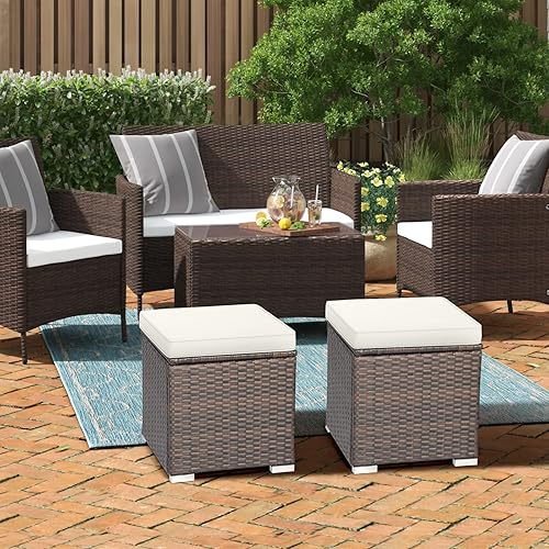 Miniatura 2 de ORALNER Otomana de 16 pulgadas para exteriores juego de 2 otomanas de mimbre con almacenamiento reposapiés de ratán para todo tipo de clima con