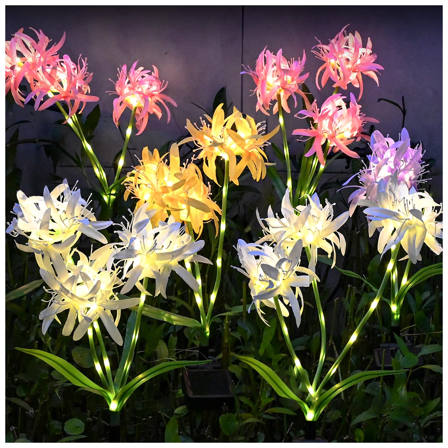 DooYard Solar Spider Lily Flower Lights Outdoor Waterproof 4 Pack, Glowing Flowers & Stems Garden Lights with Upgraded Solar Panel, Decorative Lights for Lawn Patio Yard Decor, Gift for Mom (4 Pack)