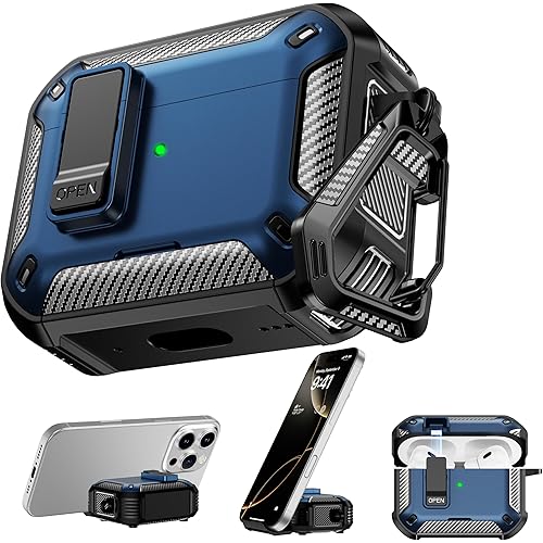 RFUNGUANGO Compatible AirPods Pro 2nd Generation / 1st Generation Protective Case with Phone Holder and Compatible Back Magnetic Suction Function, Suitable for AirPods Pro 2 Case, Blue