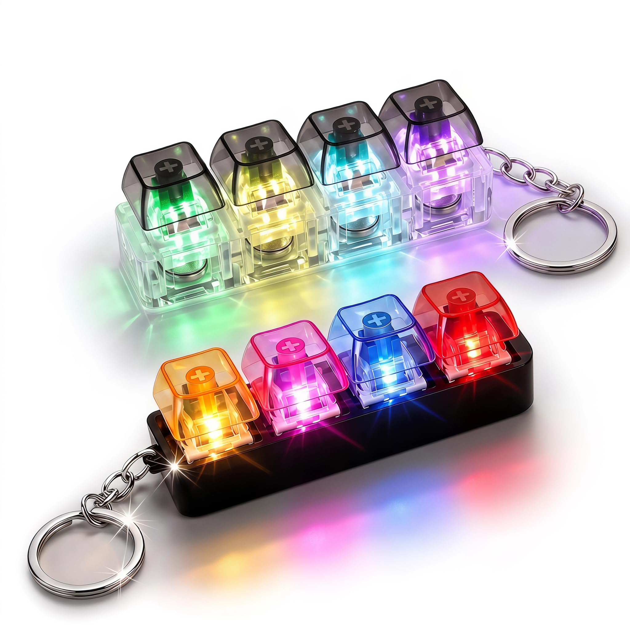 2 Pieces Light Up Keyboard Fidget Toy 4-Key Decompression Clicker with RGB Lights Portable Stress Relief Funny Keychain Toy for Adults Compact Desk Gadget for Home Office Travel (Style B) โ image 1