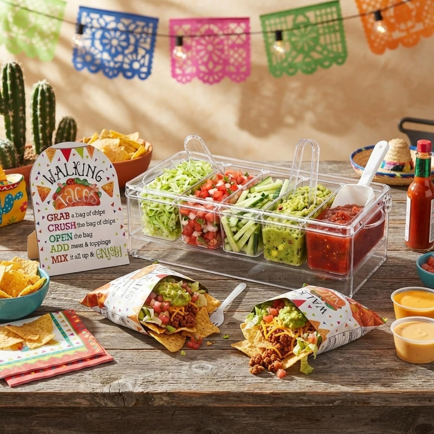 Thenshop Taco Bar Serving Set for a Party Taco Bar Sign with Condiment Tray