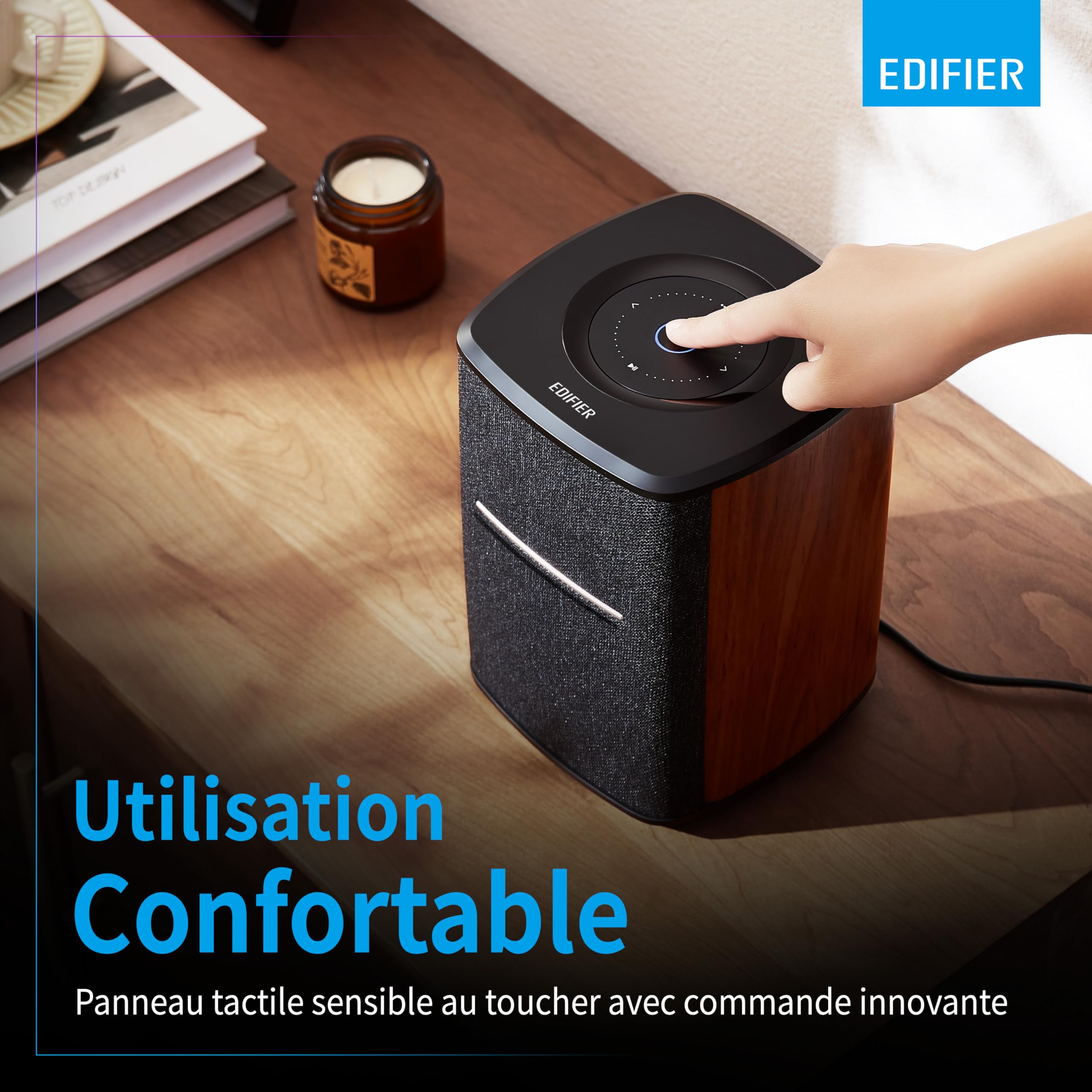 Edifier MS50A - Haut-Parleur WiFi Samrt avec Bluetooth et Fonction stéréo sans Fil Fonctionne avec Amazon Alexa, Apple AirPlay 2, Spotify, etc. Marron