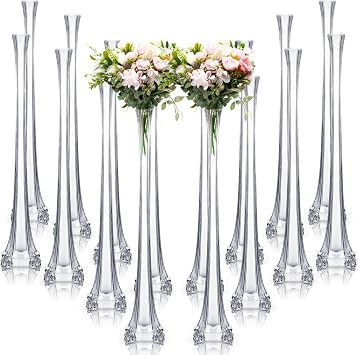 Inbagi 16 pcs Eiffel Tower Vase Bulk for Centerpieces 20 Inch Clear Tall Skinny Vases Long Glass Flower Stand Floral Container for Wedding Flower Arrangement Living Room Home Table Decorations