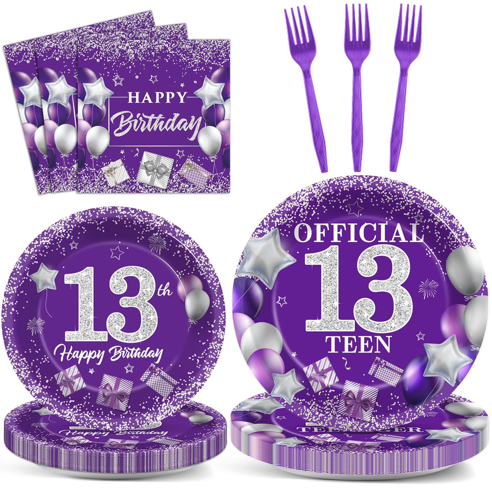gisgfim Purple Silver 96-Piece Tableware Set