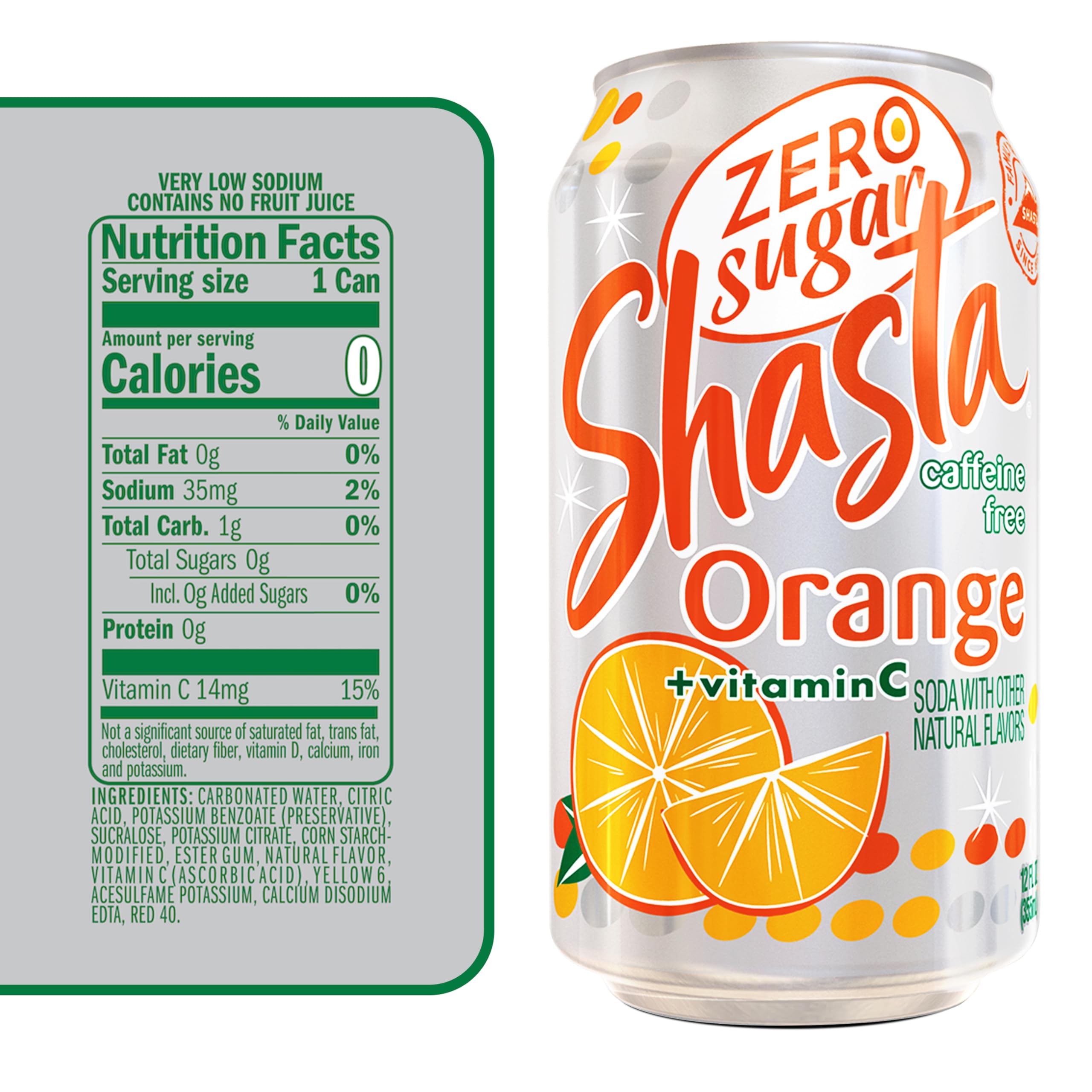 Shasta Zero Sugar Orange | 12-Pack of 12oz Cans | Tangy Orange Soda | Sugar-Free & Caffeine-Free | Refreshingly Bold
