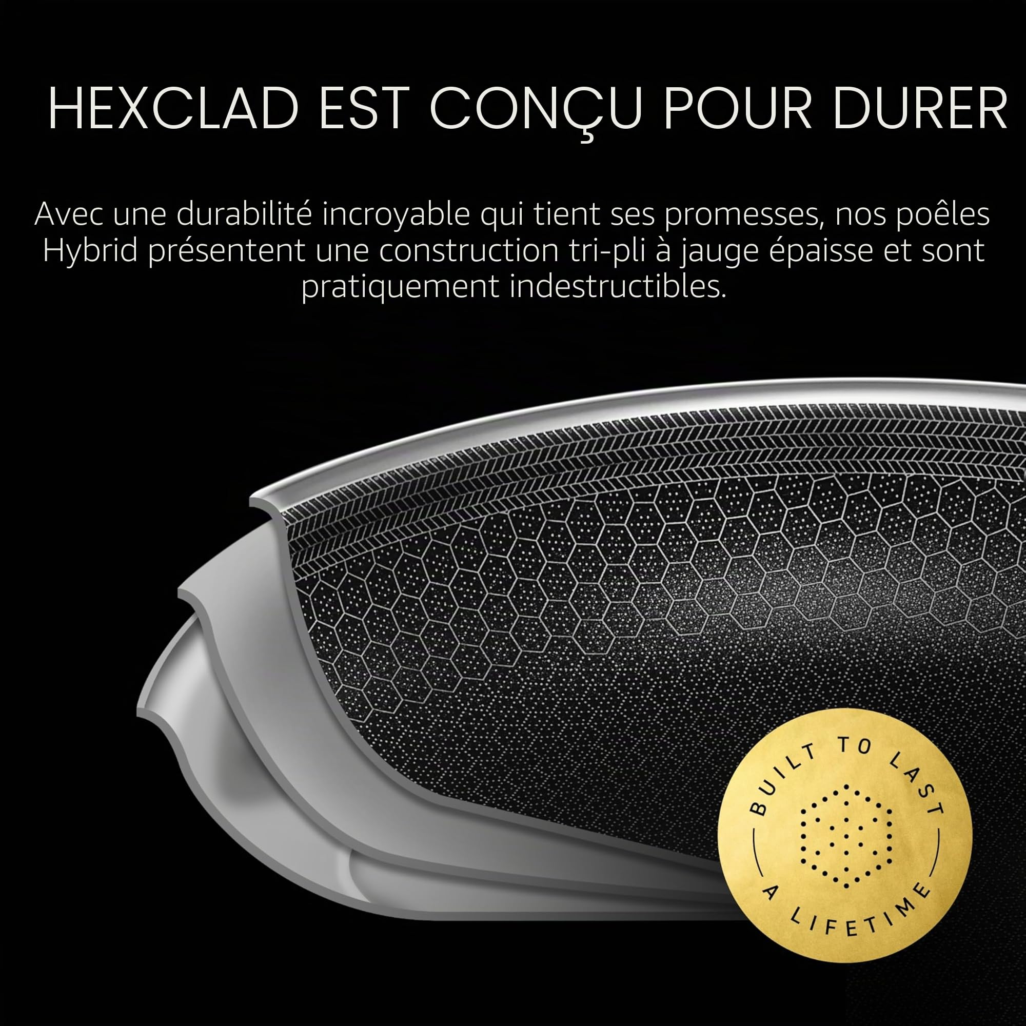 HexClad Sauteuse hybride antiadhésive de 5,5 litres avec couvercle, passe au lave-vaisselle et au four, prête à induction, compatible avec toutes les tables de cuisson