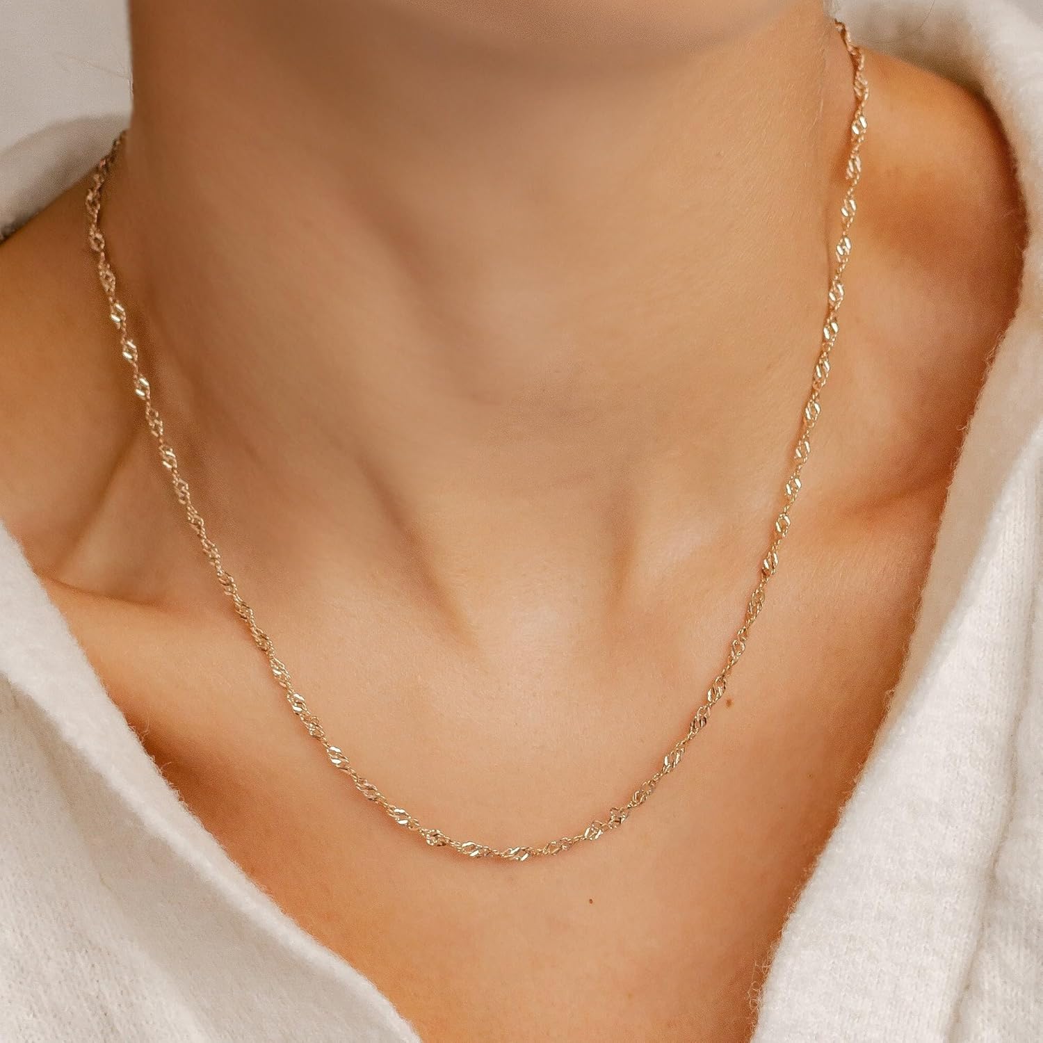 Krfy 14K Gold Plated Chain Necklace for Women Trendy - 925 Sterling Silver Clasp Dainty Choker Necklace 14/16/18/20 inch Thin Simple Box Figaro Chain Herringbone Necklace Jewelry for Women - Image 5