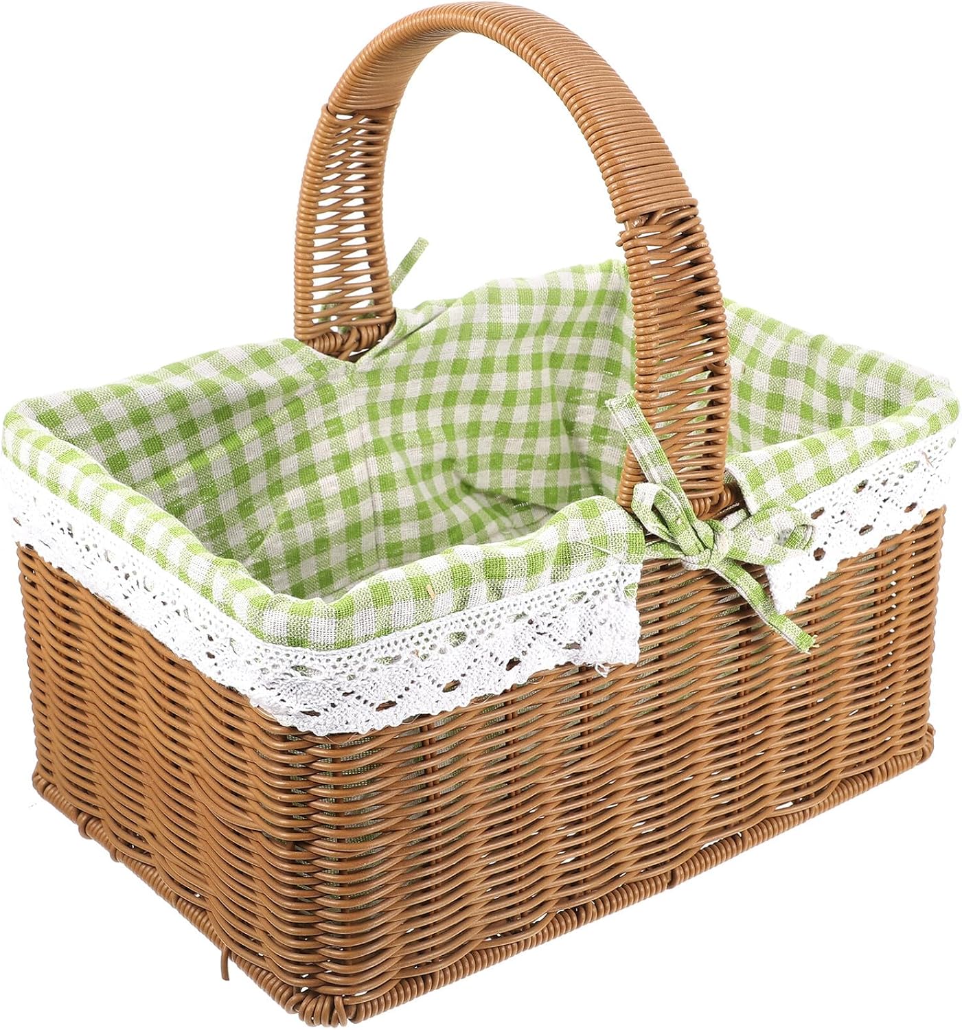 Operitacx Woven Picnic Basket Handcrafted Vegetable and Fruit Storage Basket Small Checkered Outdoor Portable for Food Picnic and Party Use