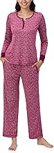 Nautica Pajamas for Women Set, Long Sleeve Henley Pajama Shirt & Pants, Warm Winter Fleece Sleepwear Lounge PJ Sets for Women