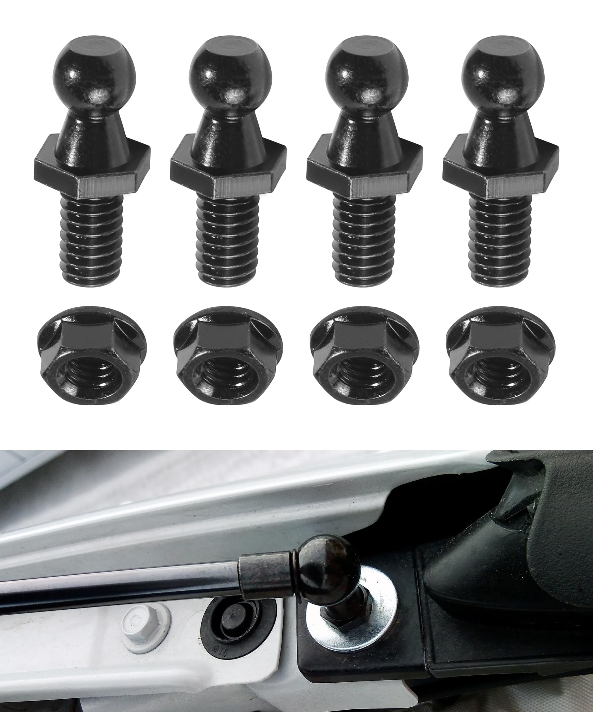 4PCS 10mm Ball Stud,Car Accessories Spring Strut Studs with Hardware Lock Nuts Washers,Universal Strut Mounting Kit,Used to Gas Struts Lift Supports,Suitable for Most Cars,Trucks,SUVs (Black)