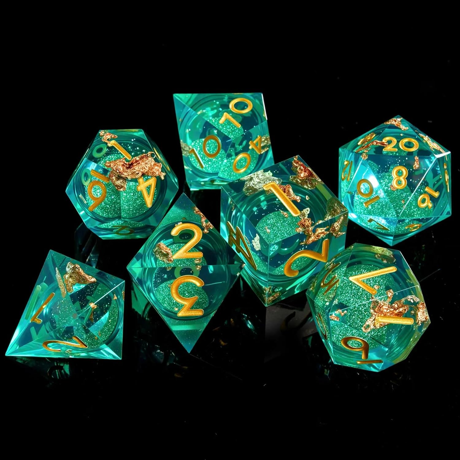 Dungeons and Dragons Liquid Core Dice Set D&D, Polyhedron DND Resin dice Set, Used for Role-Playing dice Magic Pathfinder Game DND dice Set (7 Pieces)