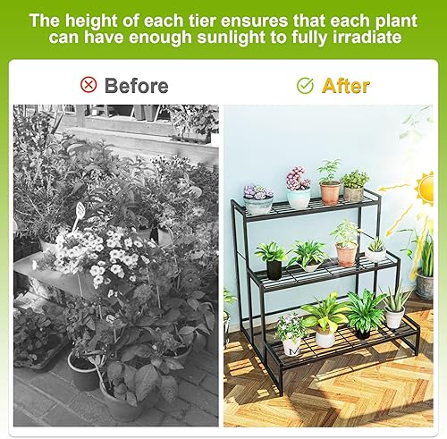 Miniatura 3 de Soporte de metal para plantas de 3 niveles para interiores y exteriores, soporte para macetas de flores, soporte para plantas, apilable, resistente,