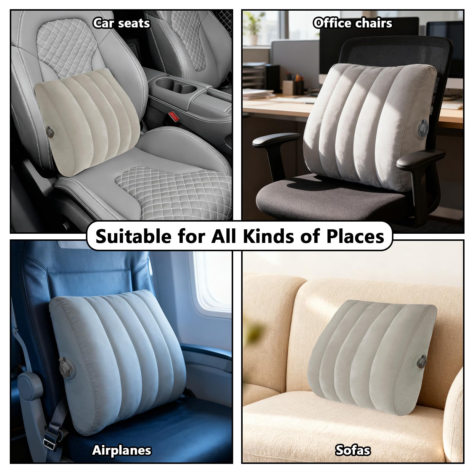 Almohada hinchable de apoyo lumbar, almohada portátil para asiento de coche, silla de oficina, almohada de respaldo ajustable con bolsa de almacenamiento para hombres y mujeres, espalda baja, 40 x 35