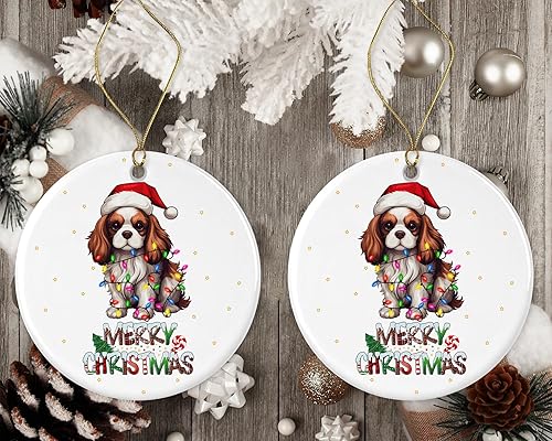 Miniatura 2 de Cavalier King Charles Spaniel, adorno de Feliz Navidad, adorno de primera Navidad, adorno de Cavalier King Charles Spaniel, adornos de cerámica