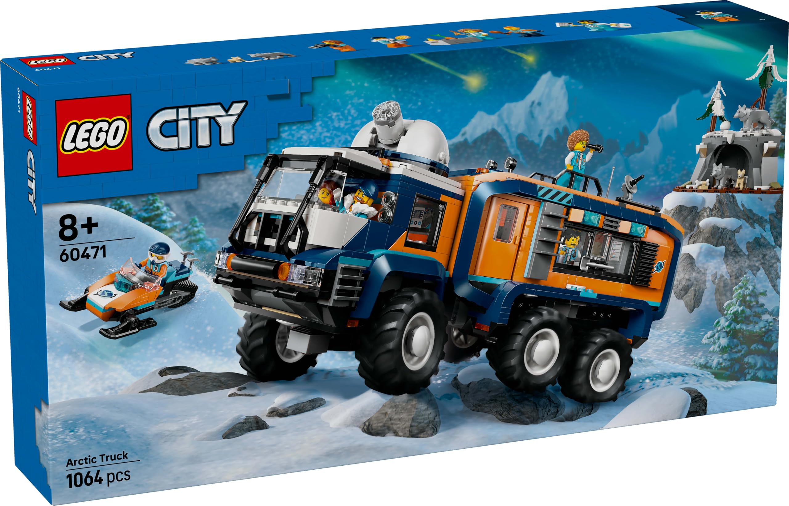 LEGO City Le Camion Scientifique des Explorateurs en Arctique - Jouet Véhicule d'Exploration avec Direction & Suspension - Motoneige, 5 Minifigurines & 3 Figurines de Loups - Cadeau Garçon 8 ans 60471
